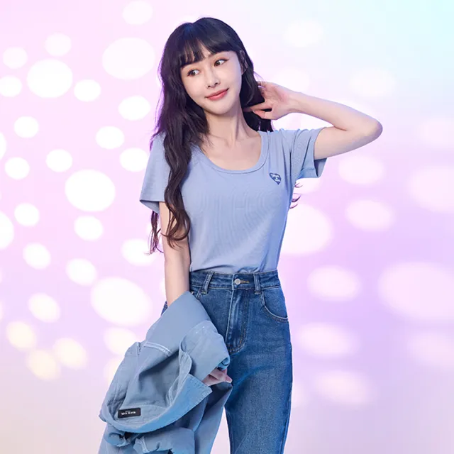 【MAJOR MADE】圓領包邊愛心刺繡彈力短T(短袖上衣/短T/素T)