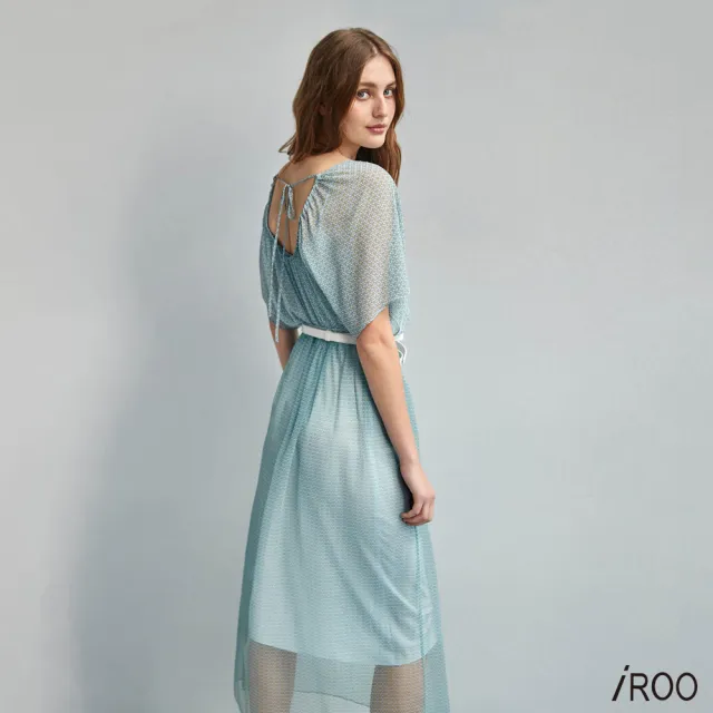 【iROO】小彎月雙材質印花洋裝