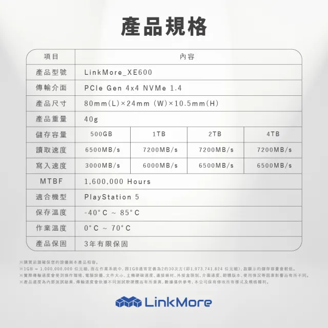 【LinkMore】XE600 4TB(M.2 2280 PCIe Gen 4x4 NVMe 1.4 SSD 固態硬碟 XE600-4TB 讀7200M/寫6000M)