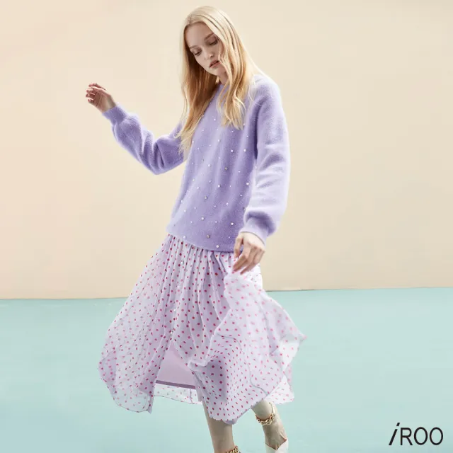 【iROO】波卡紅點點雪紡長裙
