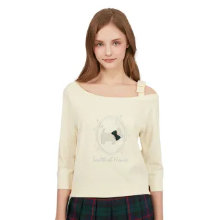 【SCOTTISH HOUSE】單肩蝴蝶結七分袖線衫-黑/黃 CHUB1425