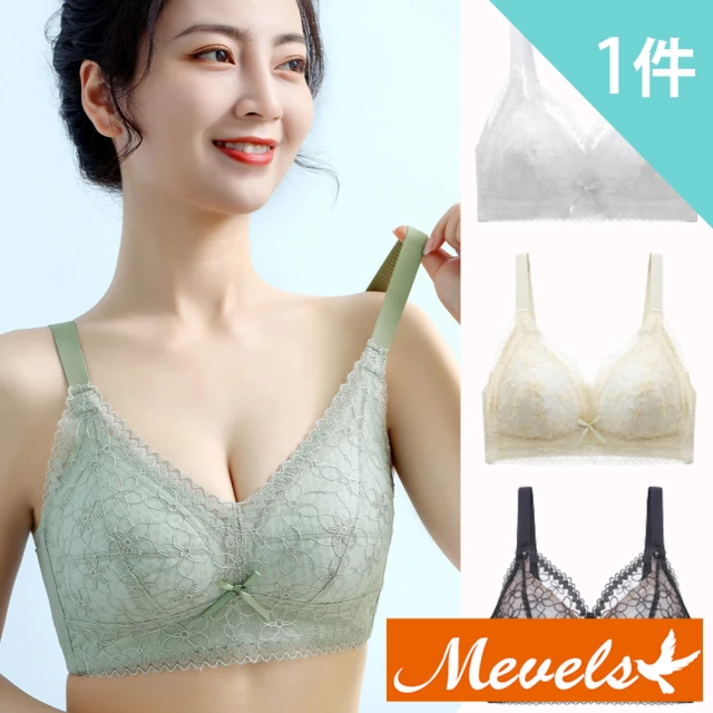 Mevels 瑪薇絲 1件組 質感蕾絲包覆無鋼圈內衣/全罩杯/透氣內衣/女內衣(美胸/舒適/包覆)