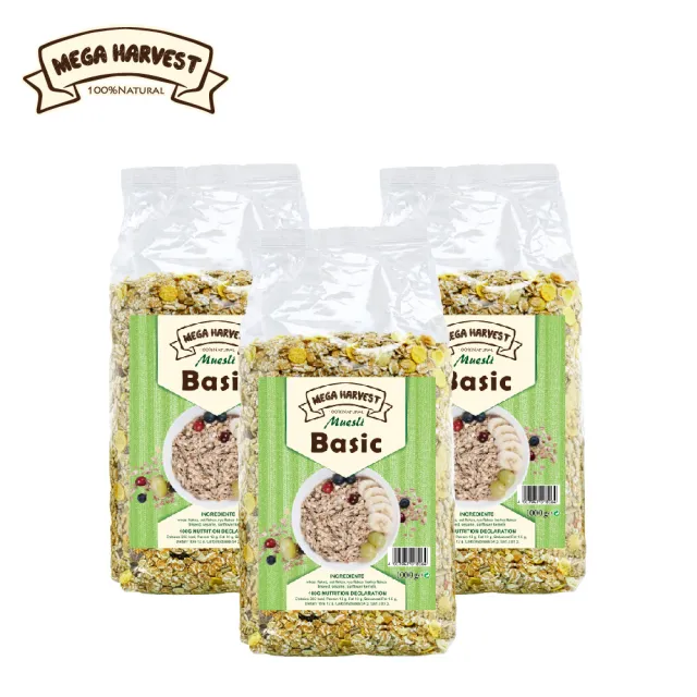 【Mega Harvest】德國天然原味穀片 1KgX3包(亞麻籽添加)