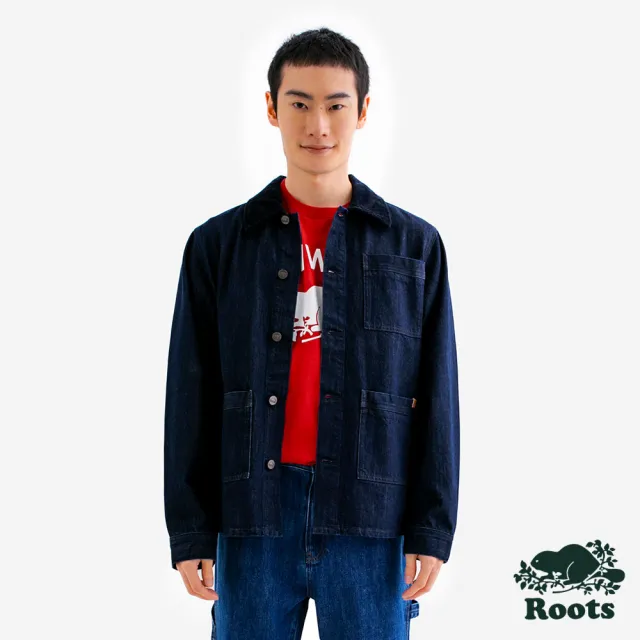 【Roots】Roots男裝-Classic Fit Denim Overshirt 外套(軍藍色)