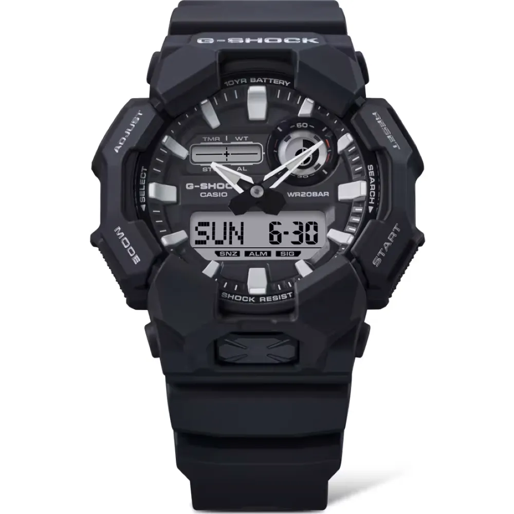 【CASIO 卡西歐】G-SHOCK 大錶徑 耐衝擊 雙顯腕錶-時尚黑 51.9mm(GA-010-1A)