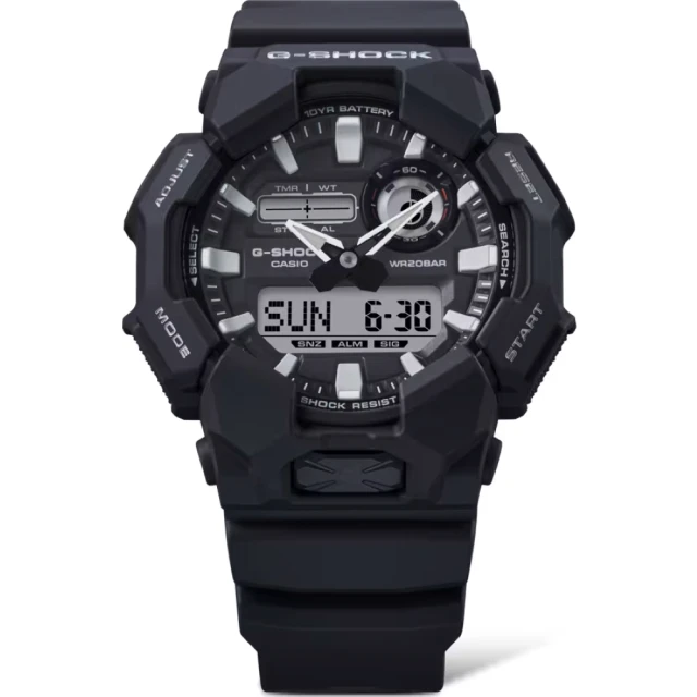 CASIO 卡西歐 G-SHOCK 大錶徑 耐衝擊 雙顯腕錶-時尚黑 51.9mm(GA-010-1A)