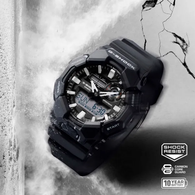 【CASIO 卡西歐】G-SHOCK 大錶徑 耐衝擊 雙顯腕錶-時尚黑 51.9mm(GA-010-1A)