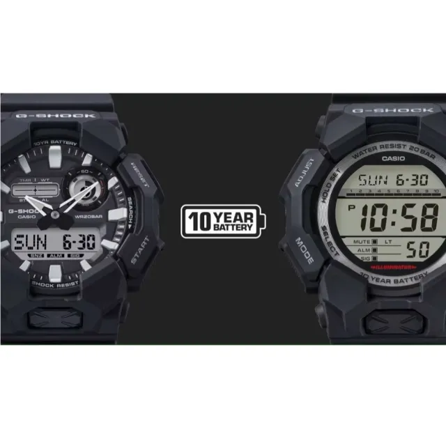【CASIO 卡西歐】G-SHOCK 大錶徑 耐衝擊 雙顯腕錶-時尚黑 51.9mm(GA-010-1A)