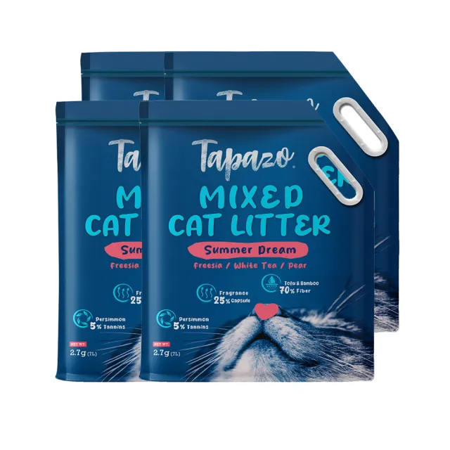 【TAPAZO 特百滋】氣味管理混合貓砂-盛夏花園 7Lx4包(豆腐砂 礦砂 專利抑臭 寵物友善香氛)