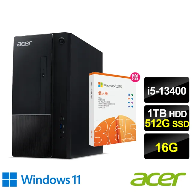 【Acer 宏碁】微軟M365組★i5十核電腦(Aspire TC-1770/i5-13400/16G/1TB HDD+512G SSD/W11)