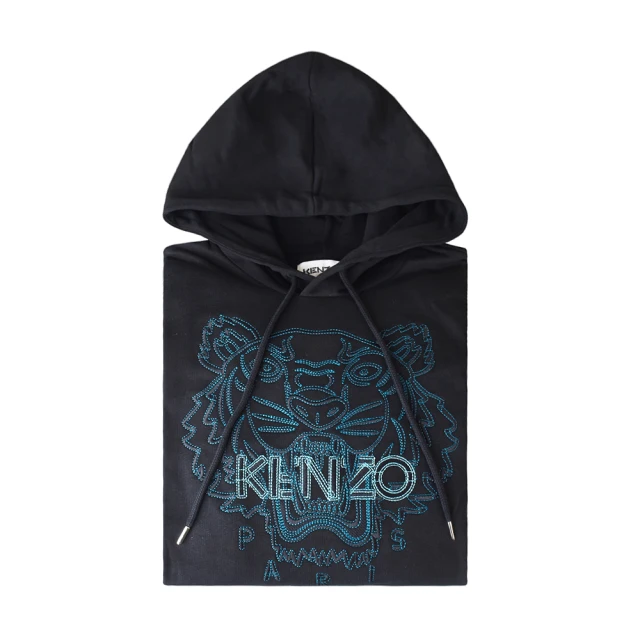 KENZO KENZO標籤LOGO純棉大虎頭刺繡連帽長袖帽T(男款/黑)