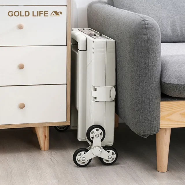 【GOLD LIFE】萬能好收納購物推車掀蓋式-55L爬梯款(購物買菜/批貨搬運/出遊野餐/車廂收納)