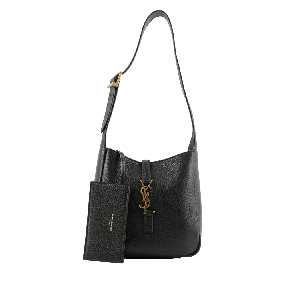 【YSL】LE 5 A 7 Hobo 鹿皮附卡片套肩背包_BABY(黑色)