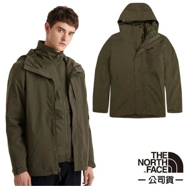 The North Face 男 3效能 防水透氣防風耐磨連帽二件式外套_亞洲版型/夾克.風雨衣(81RN-21L 灰綠)