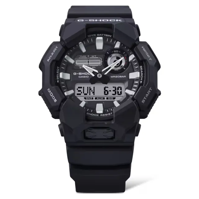 【CASIO 卡西歐】G-SHOCK 大錶殼 實用功能 雙顯錶-黑 卡西歐 雙11 送禮 電子錶(GA-010-1A)