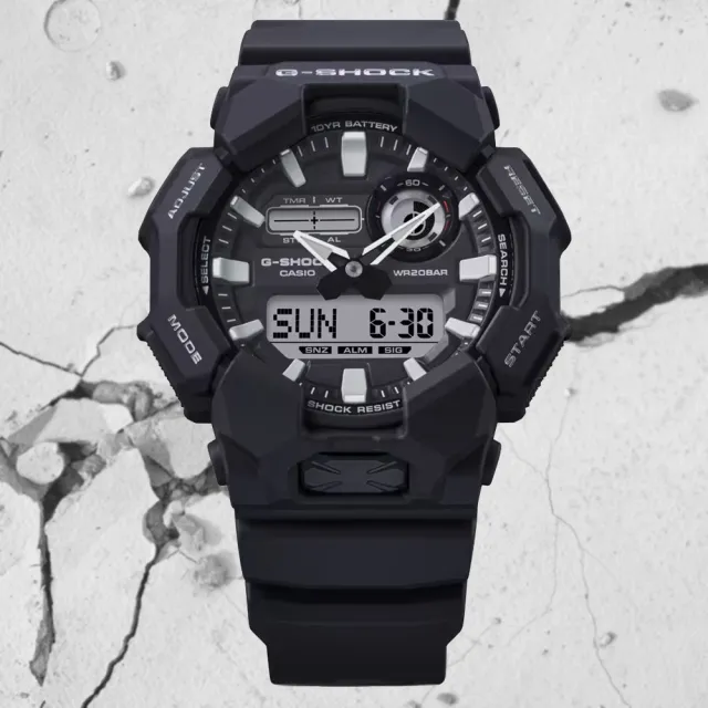 【CASIO 卡西歐】G-SHOCK 大錶殼 實用功能 雙顯錶-黑 卡西歐 雙11 送禮 電子錶(GA-010-1A)