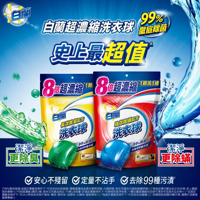 【白蘭】超濃縮洗衣球 27顆/袋 6入組(共162顆 強效潔淨/陽光馨香)
