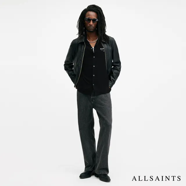 【ALLSAINTS】UNDERGROUND 人造絲LOGO長襯衫-黑 M073SB(舒適版型)