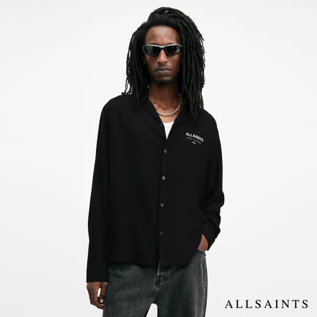 【ALLSAINTS】UNDERGROUND 人造絲LOGO長襯衫-黑 M073SB(舒適版型)