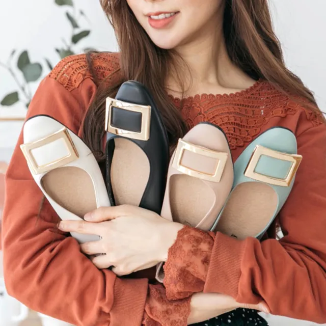 【baibeauty 白鳥麗子】MIT韓版糖果色金屬扣尖頭娃娃鞋(訂製款平底鞋)