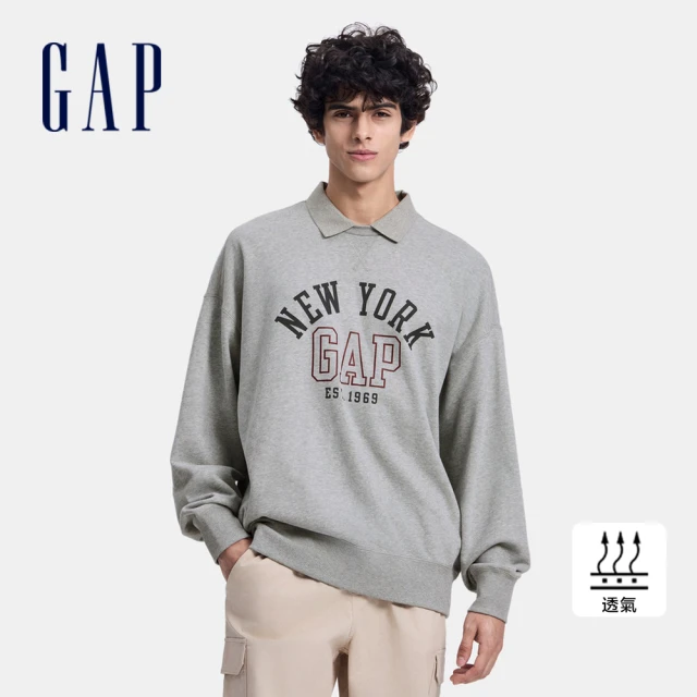 GAP 男裝 Logo刷毛圓領大學T 碳素軟磨系列-海軍藍(