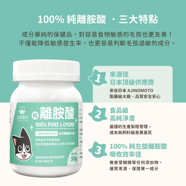 【汪喵星球】汪喵100%PRUE離胺酸 50g(犬貓保健)