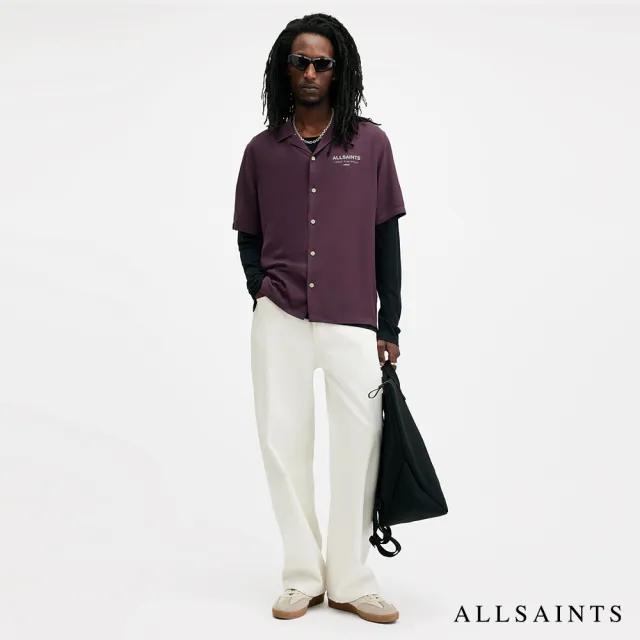 【ALLSAINTS】UNDERGROUND 人造絲LOGO夏威夷花襯衫-紫 M158SB(舒適版型)