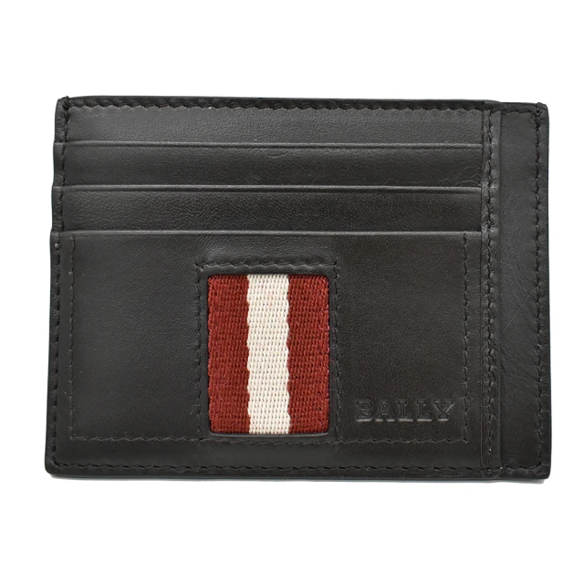 BALLY TEVYE銀色金屬LOGO紅白條紋粒面牛皮6卡短