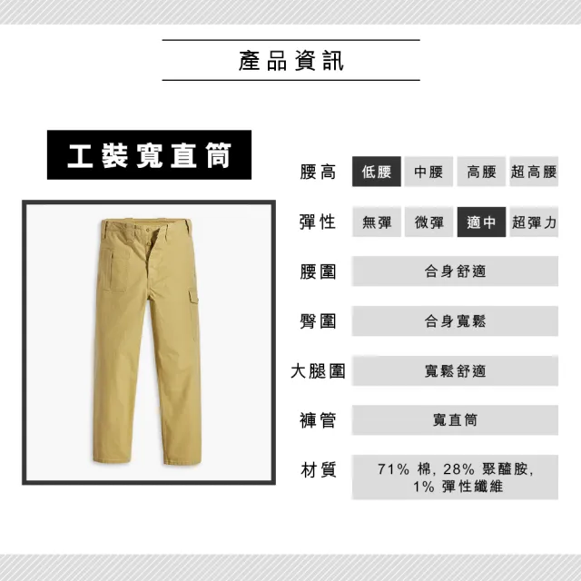 【LEVIS 官方旗艦】滑板系列 男款 工裝寬直筒排釦休閒褲 / 彈性布料 苔癬綠 熱賣單品 A2941-0004