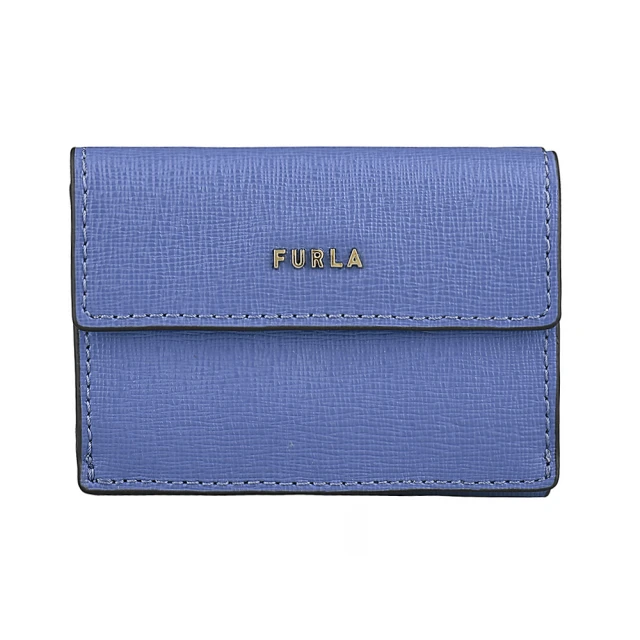 FURLA 芙拉 FURLA BABYLON字母LOGO雙釦式3卡防刮牛皮三折短夾(海藍x天空藍)