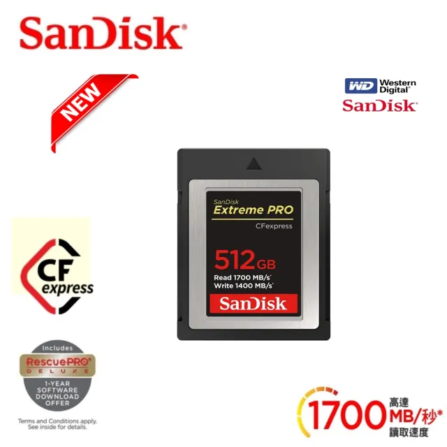 【SanDisk 晟碟】專業超極速 512GB ExtremePro Cfexpress Card Type B(極速1700MB/秒 原廠有限永久保固)