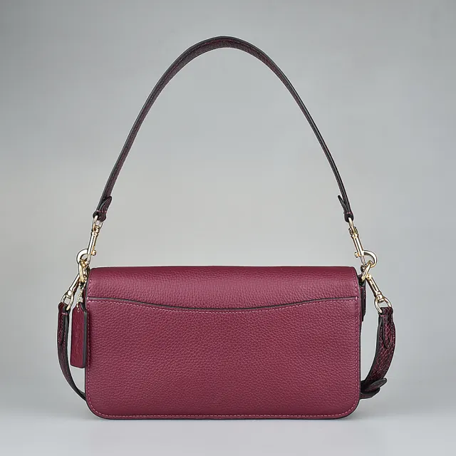 【COACH】COACH MORGAN方框LOGO釦式牛皮搭蛇紋肩背斜背包(酒紅)
