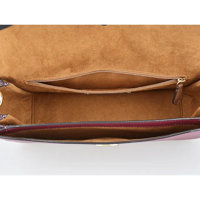 【COACH】COACH MORGAN方框LOGO釦式牛皮搭蛇紋肩背斜背包(酒紅)