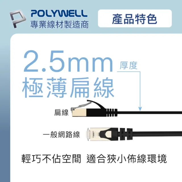 【POLYWELL】CAT6A 高速網路扁線 /3M