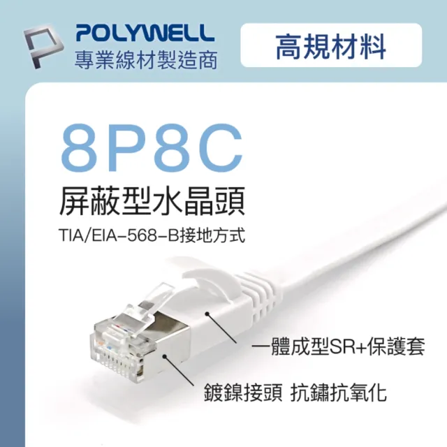 【POLYWELL】CAT6A 高速網路扁線 /0.5M