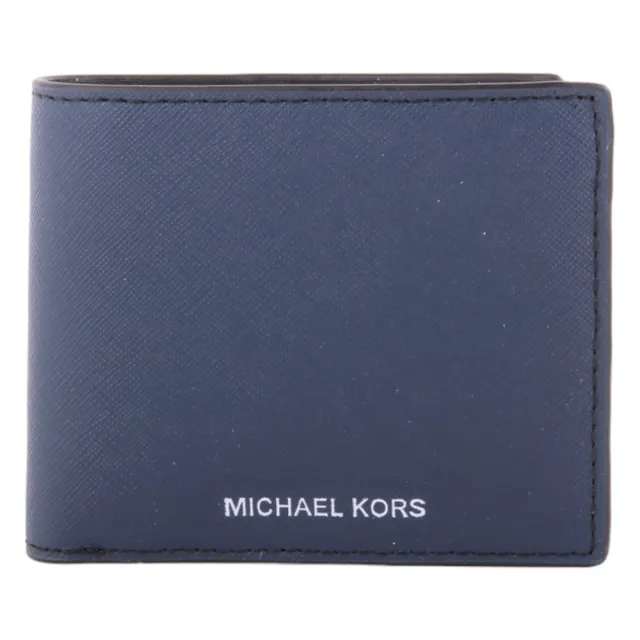 【Michael Kors】烙印銀字素面防刮皮革零錢袋短夾(海軍藍)