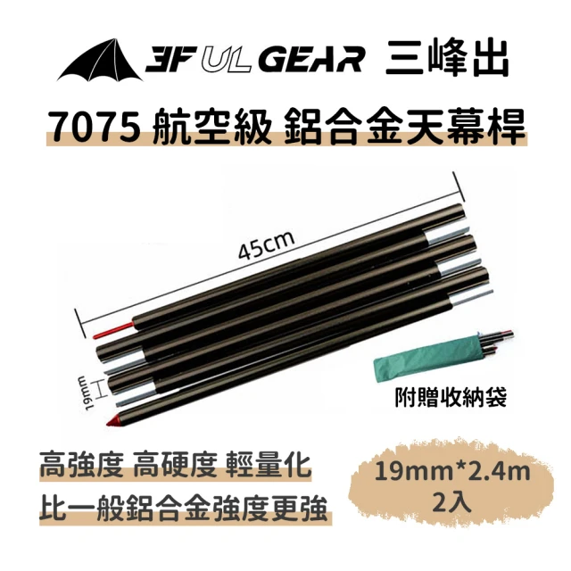 三峰出 7075航空級 鋁合金天幕桿19mm*2.4m(2入組 附收納袋 超輕可折疊 營柱 天幕柱 帳篷桿 帳桿 支撐桿)