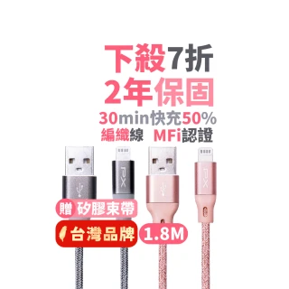 【PX 大通-】MFi認證快充線兩年保固UAL-1.8P iPhone蘋果快充線手機線傳輸線1.8公尺粉色Lighthing充電線