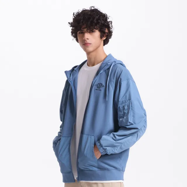 【GAP】男裝 Logo純棉刺繡連帽外套-藍色(637175)
