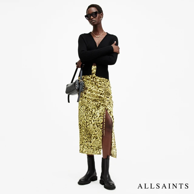 ALLSAINTS ALEXIA 豹紋印花開衩中長裙 W008RB(修身版型)