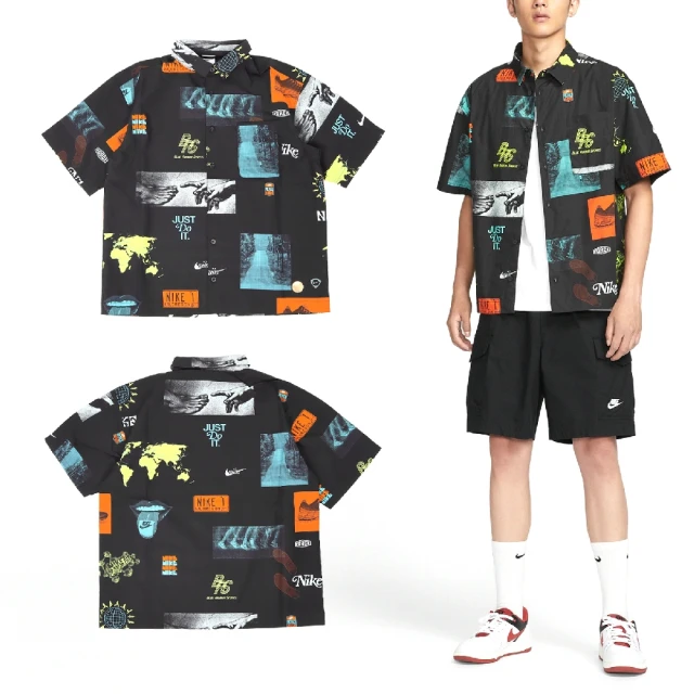 NIKE 耐吉 襯衫 NSW Shirts 黑 男款 廣告印花 上衣 短袖 滿版(HM4453-010)