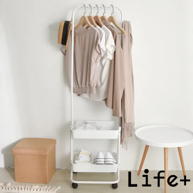 【Life+】日式簡約 多功能移動式雙層落地衣帽架/掛衣架/置物架-2入組(曬衣架 衣架 吊衣架 掛衣架)