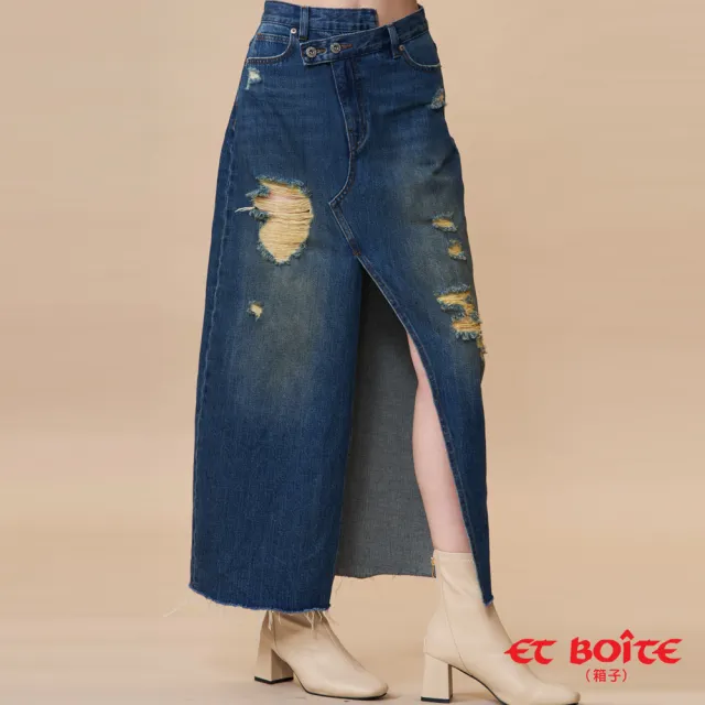 【BLUE WAY】女裝  無彈斜腰頭開衩丹寧落地 長裙-ET BOiTE箱子