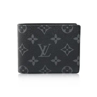 【Louis Vuitton 路易威登】MULTIPLE系列 經典Monogram帆布交叉式卡夾短夾 男夾 黑灰(M61695)