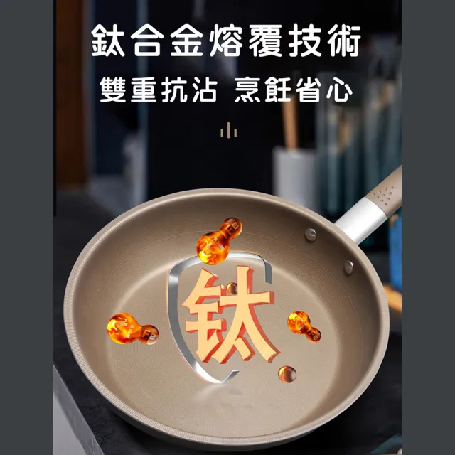 【鍋太后】無塗層不沾黏鈦鍋/鈦合金平底鍋/單柄帶蓋平底鍋(30cm)