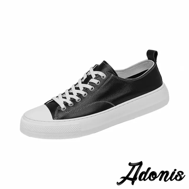 【Adonis】真皮板鞋 厚底板鞋/全真皮頭層牛皮純色拼接百搭休閒厚底鞋 板鞋-男鞋(黑)