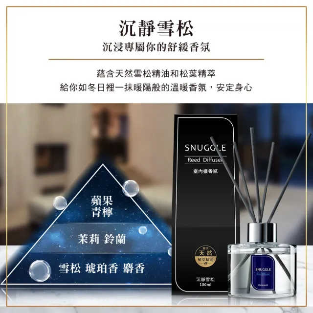 【SNUGGLE】香氛室內擴香 100ml 3入組(8款任選 雪松/玫瑰/小蒼蘭/綠茶/白麝香/茉莉/白茶/檸檬馬鞭草)