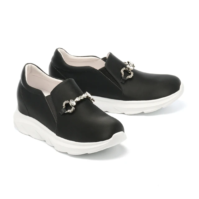 MELROSE 美樂斯 質感百搭閃鑽釦全真皮懶人厚底休閒鞋(黑)