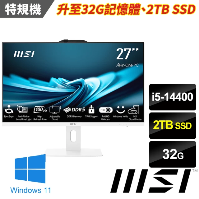 MSI 微星 27型i5十核液晶特仕電腦(PRO AP272P 14M-633TW-SP6/i5-14400/32G/2TB SSD/W11)