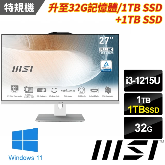 MSI 微星MSI 微星 27型i3六核液晶特仕電腦(Modern AM272P 12M-499TW-SP5/i3-1215U/32G/1TB HDD+1TB SSD/W11)